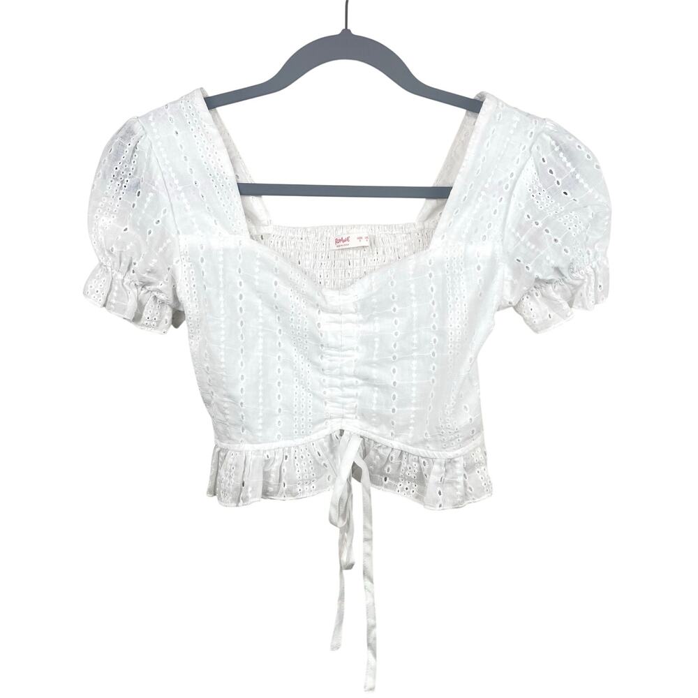 Womens Top Sz S Coquette Cottage Eyelet Ruffle Dainty Puff Sleeves Feminine Boho